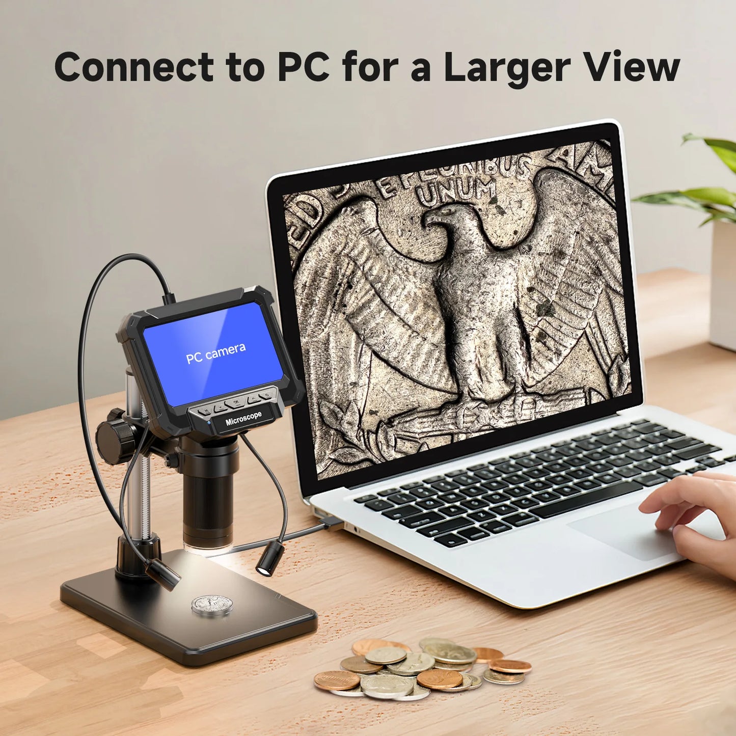 Digital Microscope with 4.3inch IPS Screen 1600X Coin Microscope with Lights 1920P HD Video Microscope for PCB, Coins, and Plants.