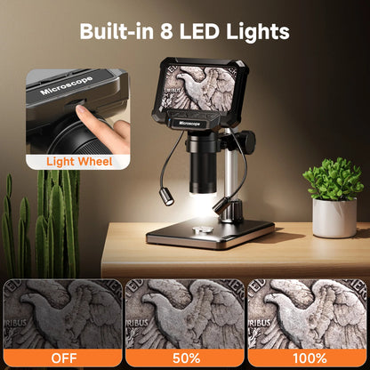 Digital Microscope with 4.3inch IPS Screen 1600X Coin Microscope with Lights 1920P HD Video Microscope for PCB, Coins, and Plants.