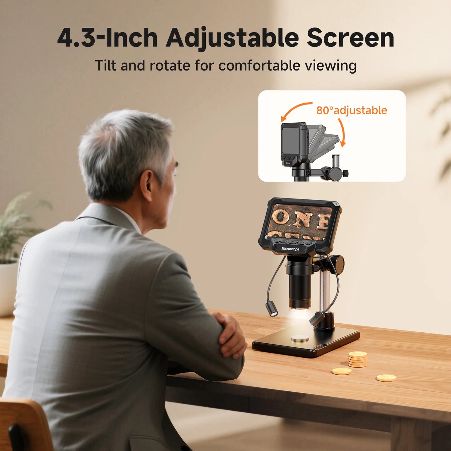 Digital Microscope with 4.3inch IPS Screen 1600X Coin Microscope with Lights 1920P HD Video Microscope for PCB, Coins, and Plants.