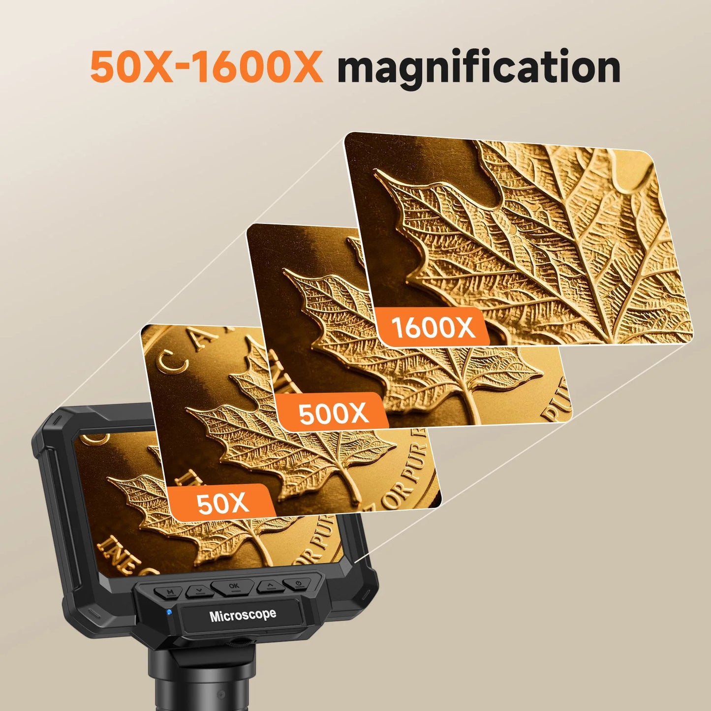 Digital Microscope with 4.3inch IPS Screen 1600X Coin Microscope with Lights 1920P HD Video Microscope for PCB, Coins, and Plants.